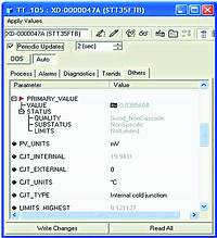 Figure 1. Parameters in a temperature transmitter read directly from the EDD without any organisation applied